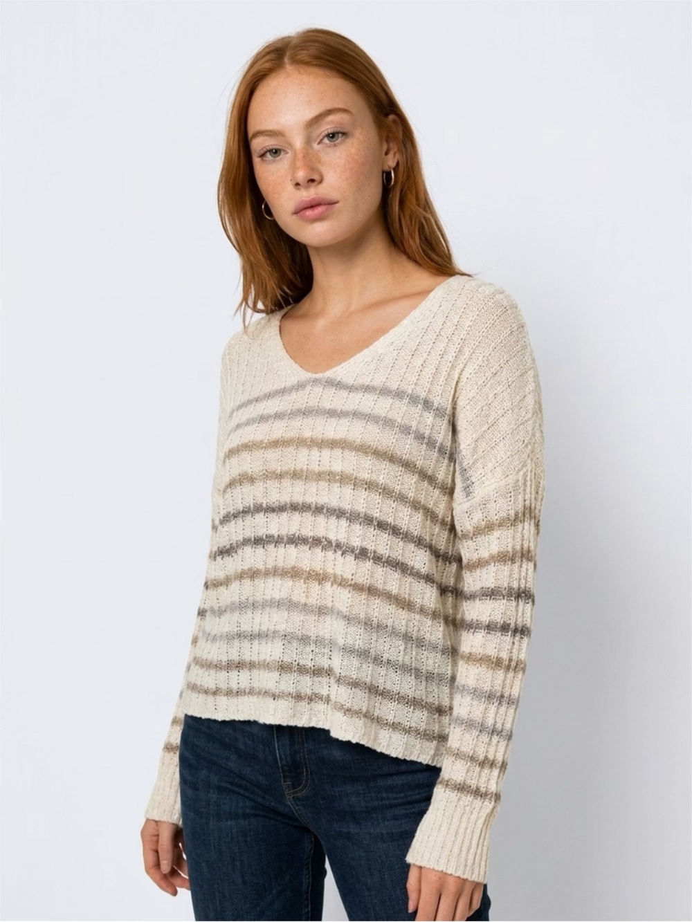 Freshman 1996 Striped V-Neck Lightweight Women's Sweater